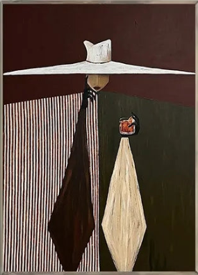 Abstract artwork with geometric shapes and patterns on a dark background