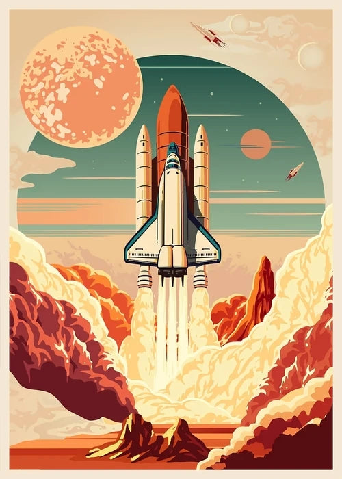 Vintage Space Wall Art – Retro Astronaut & Rocket Illustration Canvas Prints