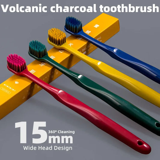 Volcanic charcoal soft toothbrush with ultra-fine bristles for eco friendly oral care