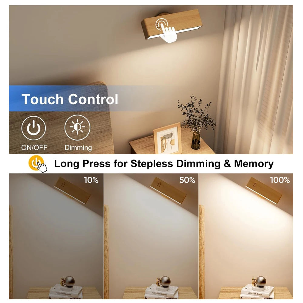 Wall-mounted light fixture with touch control features, shown in a room setting.