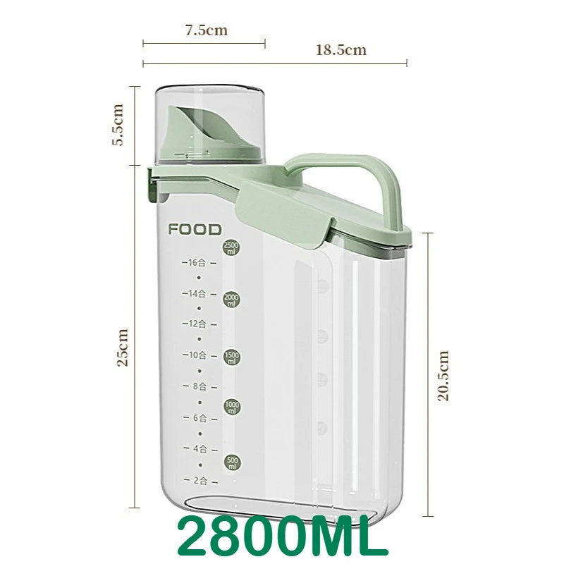 Airtight Food Storage Container – Moisture-Proof Kitchen Jar for Grains, Snacks & Pet Food – Transparent BPA-Free Dispenser (1600ml–2800ml)