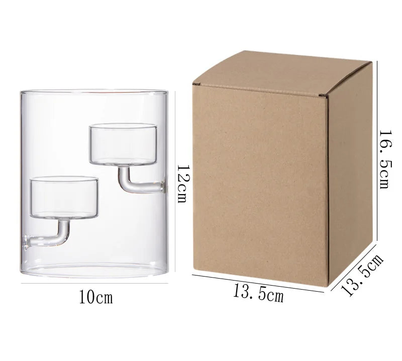 Glass product with packaging dimensions displayed