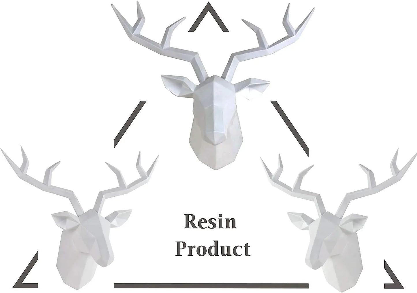 White resin deer head wall decor with 'Resin Product' text on a white background
