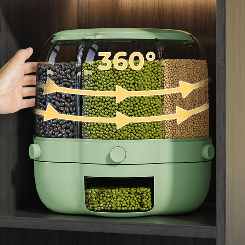 360° rotating cereal and grain dispenser with multiple compartments