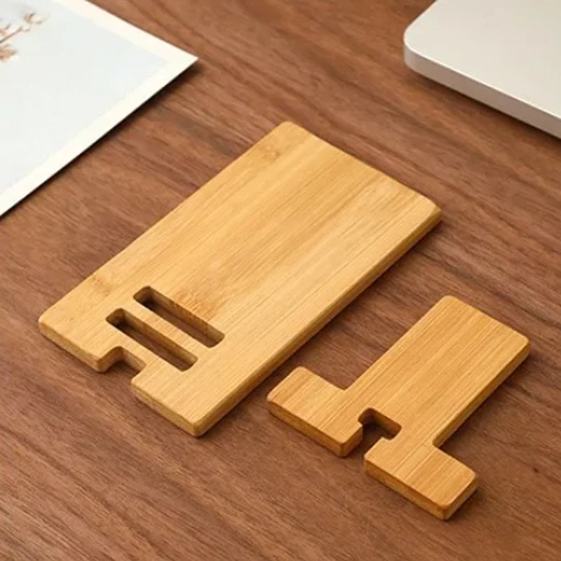 Wooden desk accessories on a wooden surface