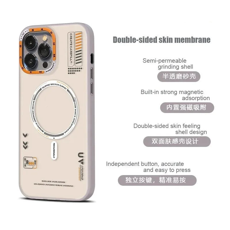 Phone case with features highlighted on a white background