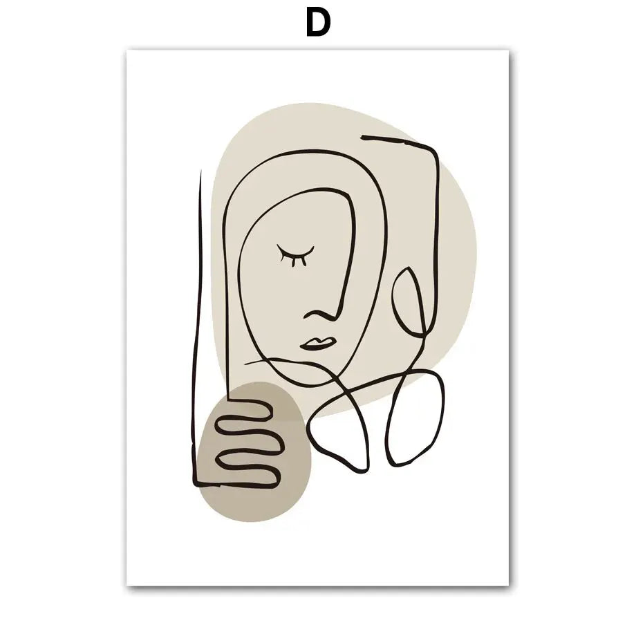 Abstract line art of a face on a beige background