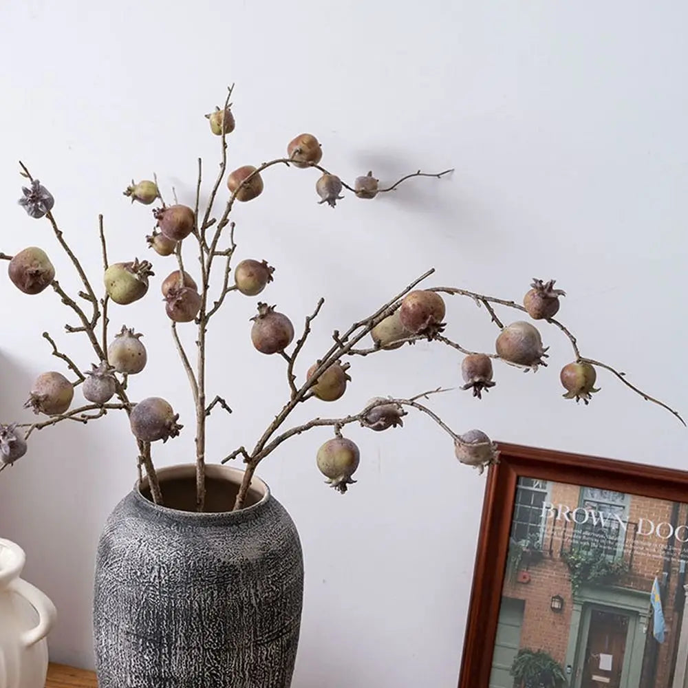 Artificial pomegranate branch with realistic faux fruit for decorative home vase styling