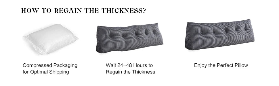Instructions on regaining thickness for a pillow with text and images of pillows.