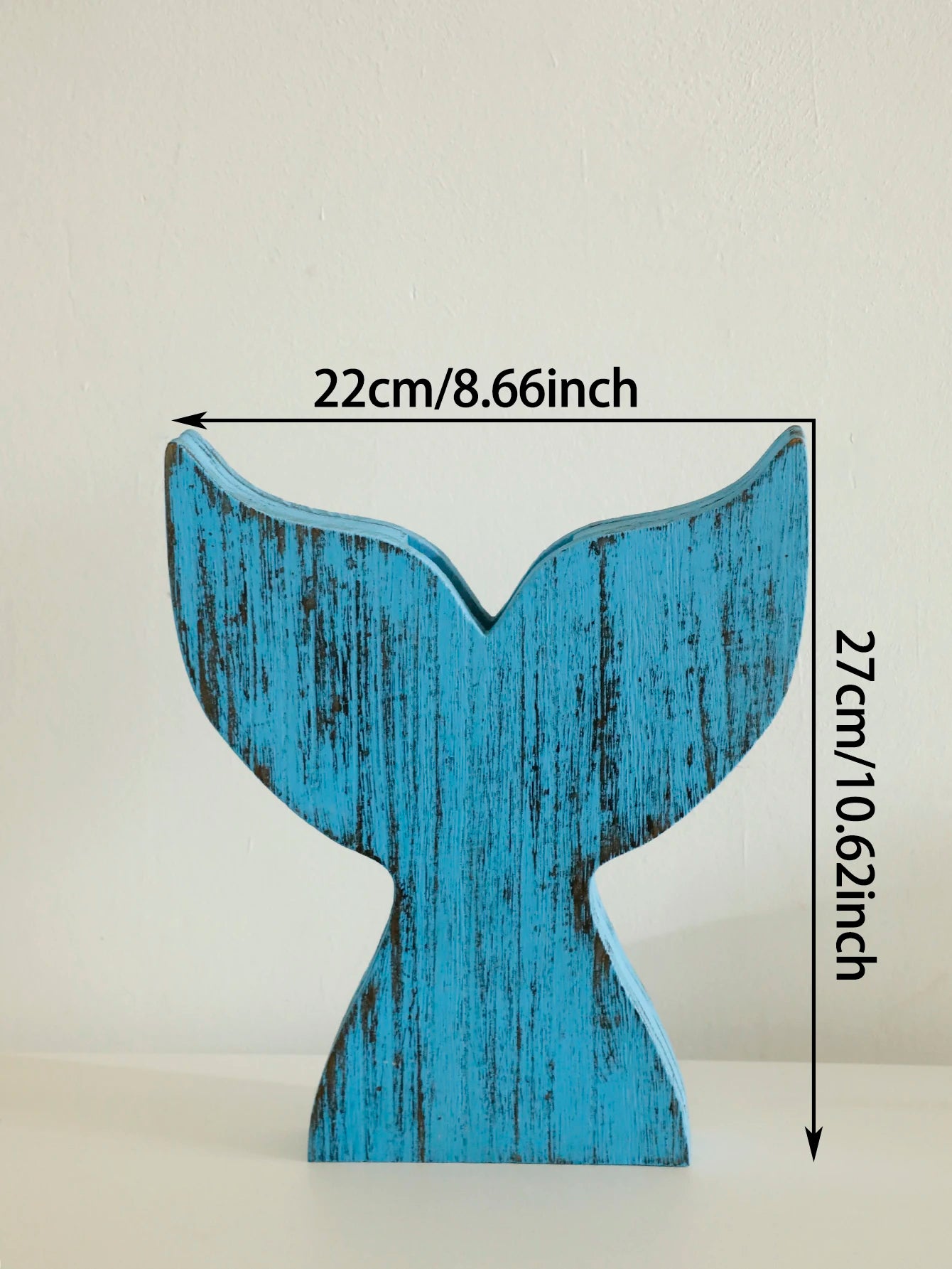 Blue whale tail wooden vase with rustic distressed finish measurements