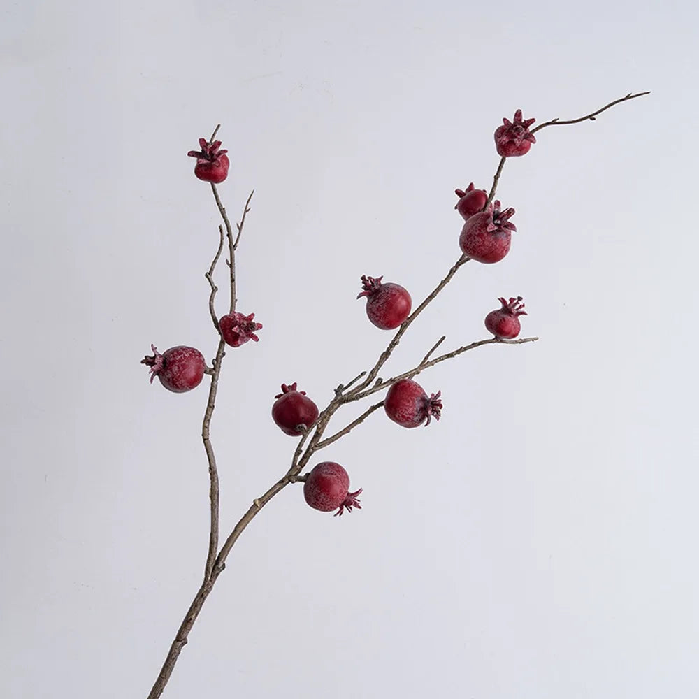 Branch with red berries on a light gray background