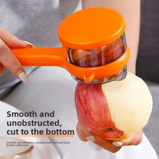 Universal multi-function fruit and vegetable peeler with stainless steel blade peeling an apple