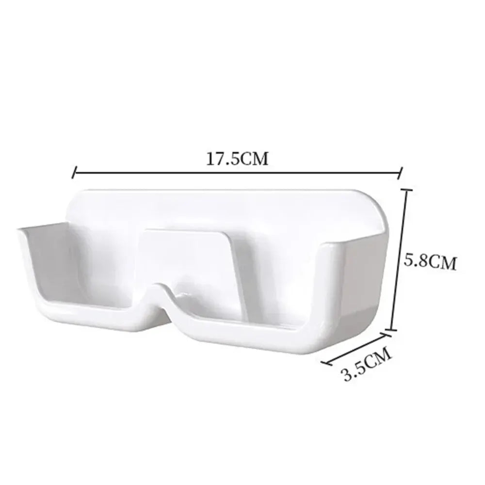 White plastic tray with dimensions labeled on a white background