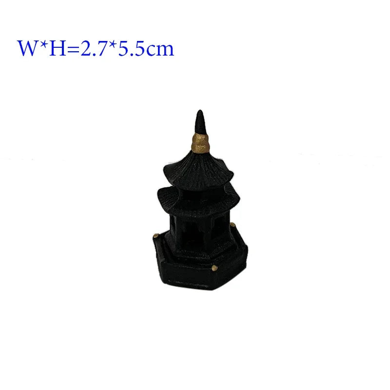 Small black pagoda model on a white background with dimensions W*H=2.7*5.5cm.