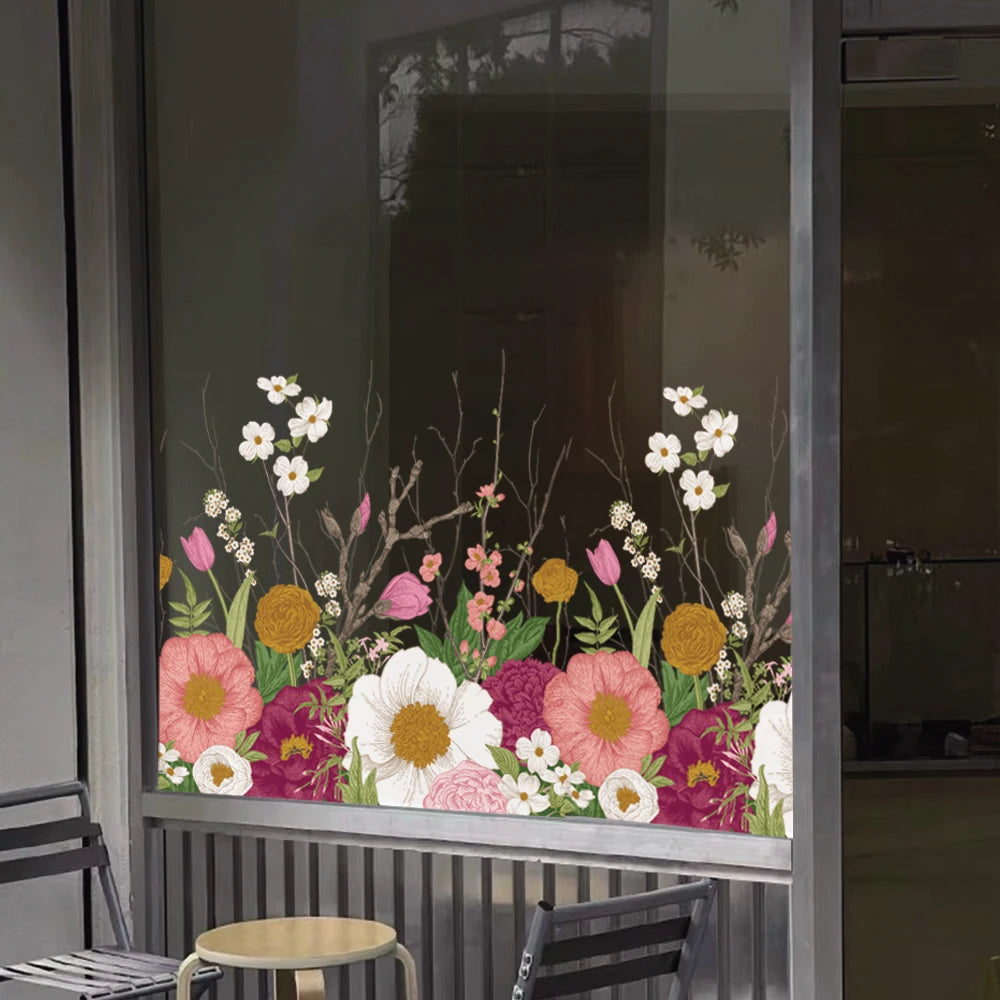 Decorative glass panel with floral design in a room setting