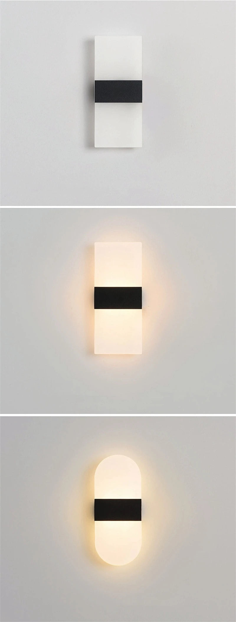 Modern wall lights with black accents on a light gray background