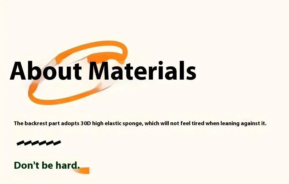 Advertisement for 'About Materials' with text about a high-elastic sponge backrest.