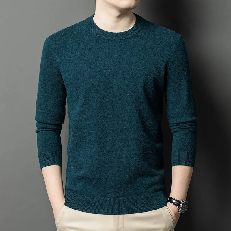 Men’s Classic Knit Sweater – Round Neck Long Sleeve Casual Pullover for Autumn/Winter