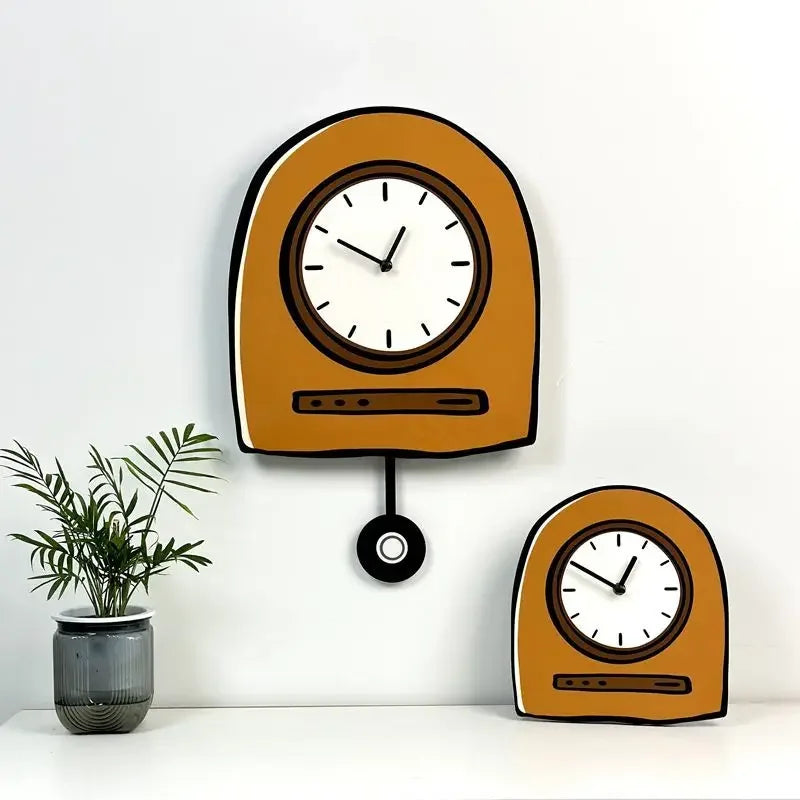 Modern Nordic wall clock with pendulum in a minimalist style displayed on a wall