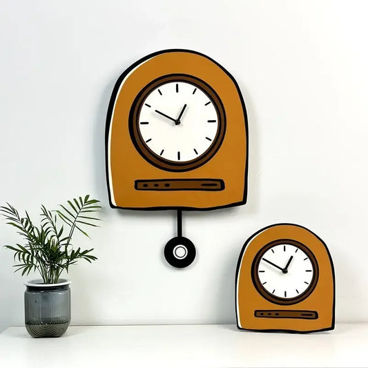 Modern Nordic wall clock with pendulum in a minimalist style displayed on a wall