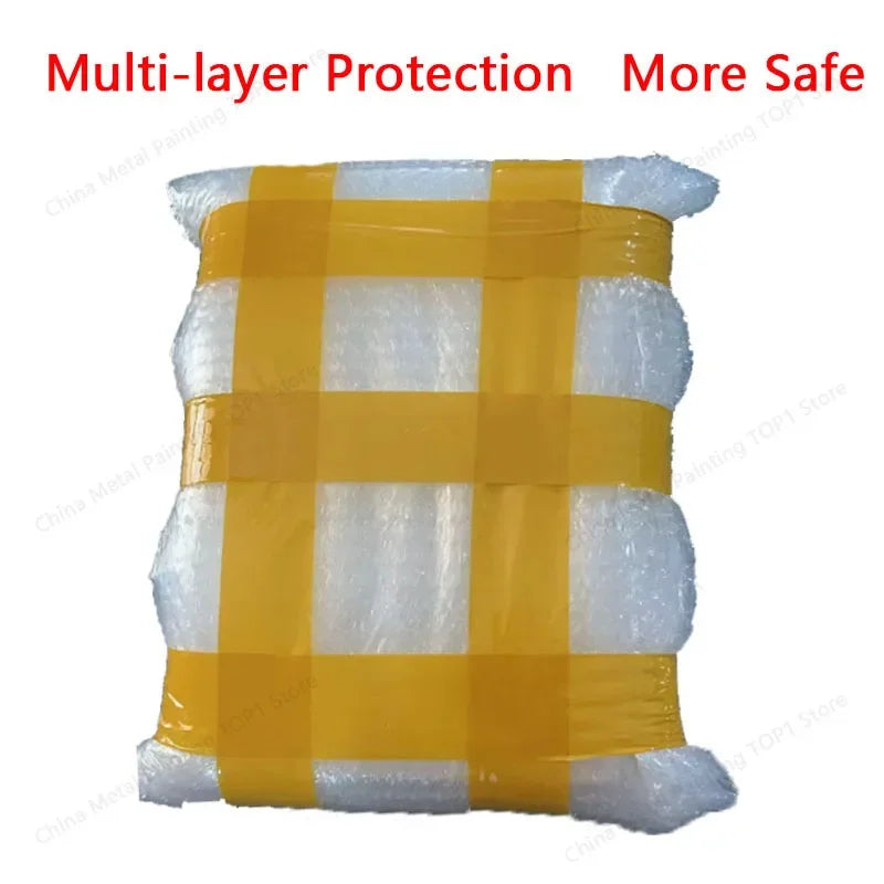 Packaged item with yellow tape and text 'Multi-layer Protection More Safe' on a white background