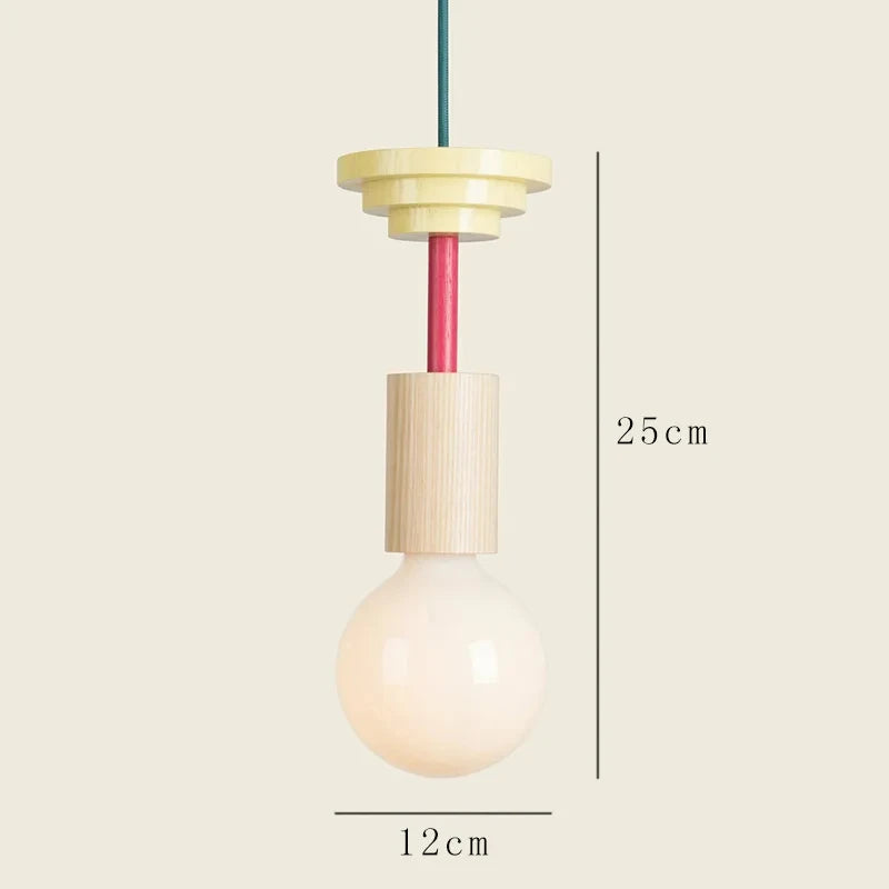 Pendant light with dimensions labeled on a beige background