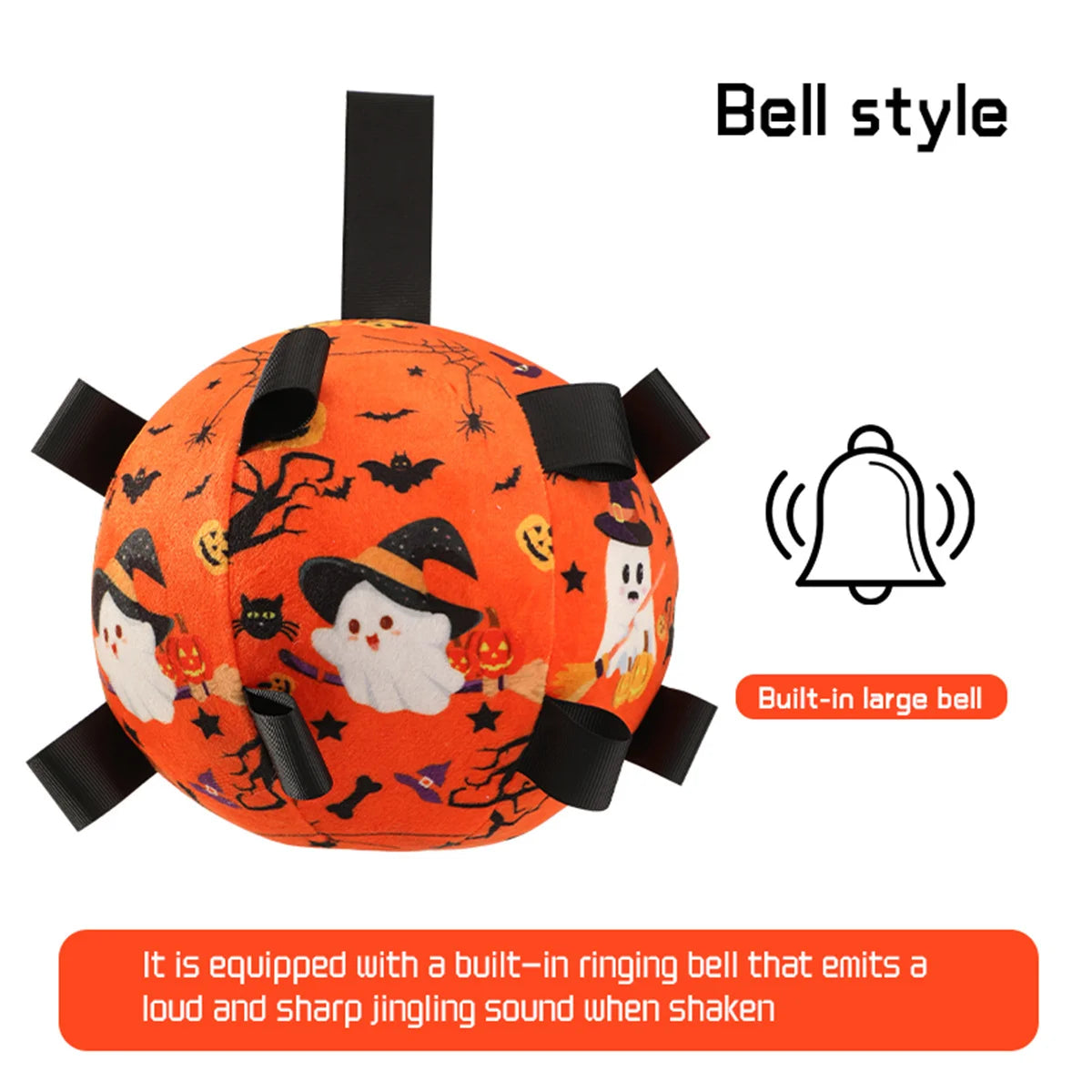 Halloween-themed ball with bell style feature on a white background