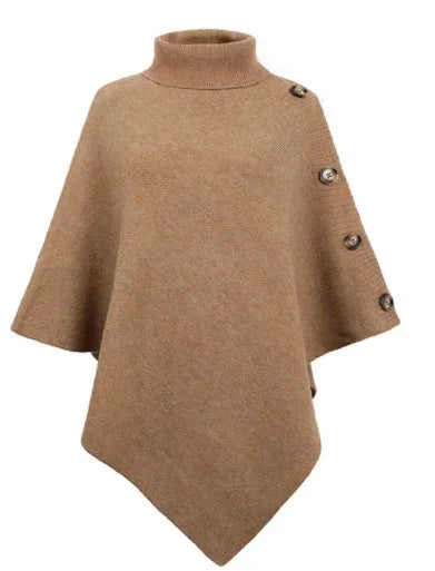 Brown poncho with button details on a white background