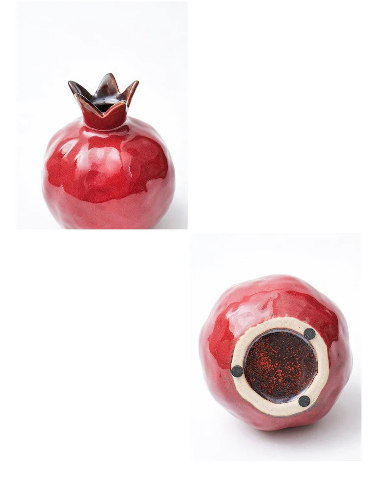 Red ceramic pomegranate vase bottom view