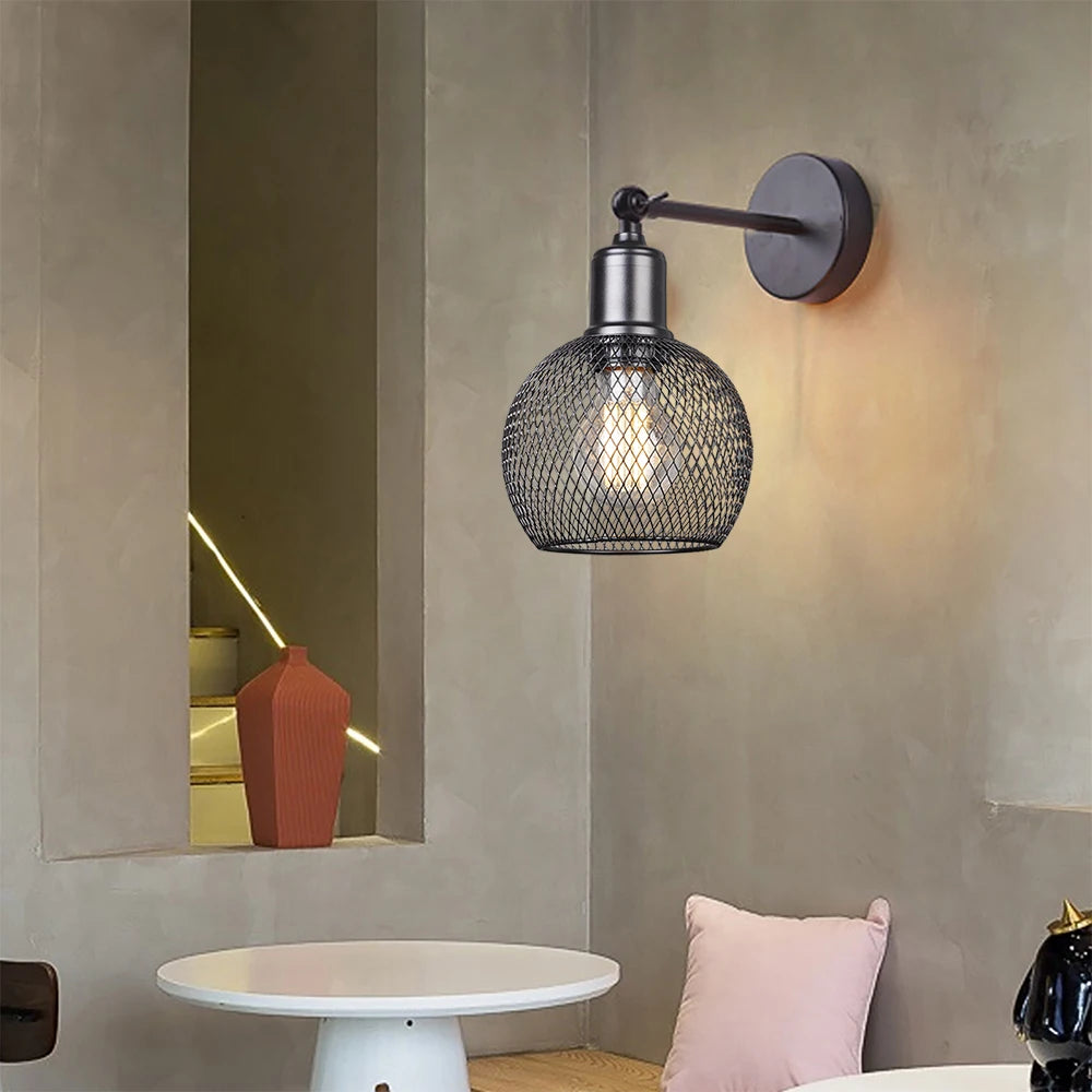 Wall-mounted lamp with mesh design on a neutral wall