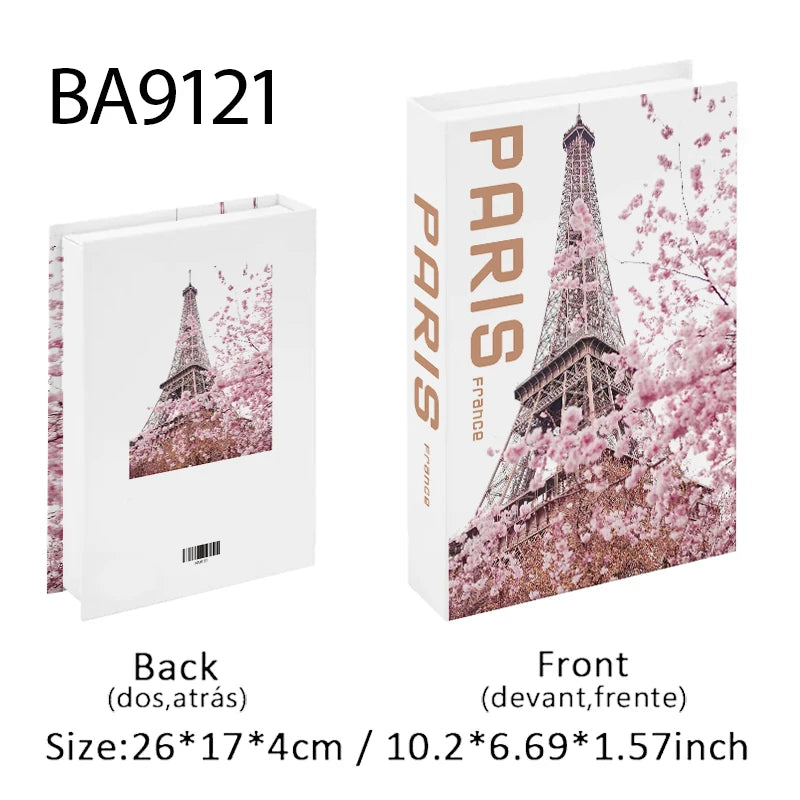 Storage Book with Eiffel Tower and cherry blossoms design on a white background