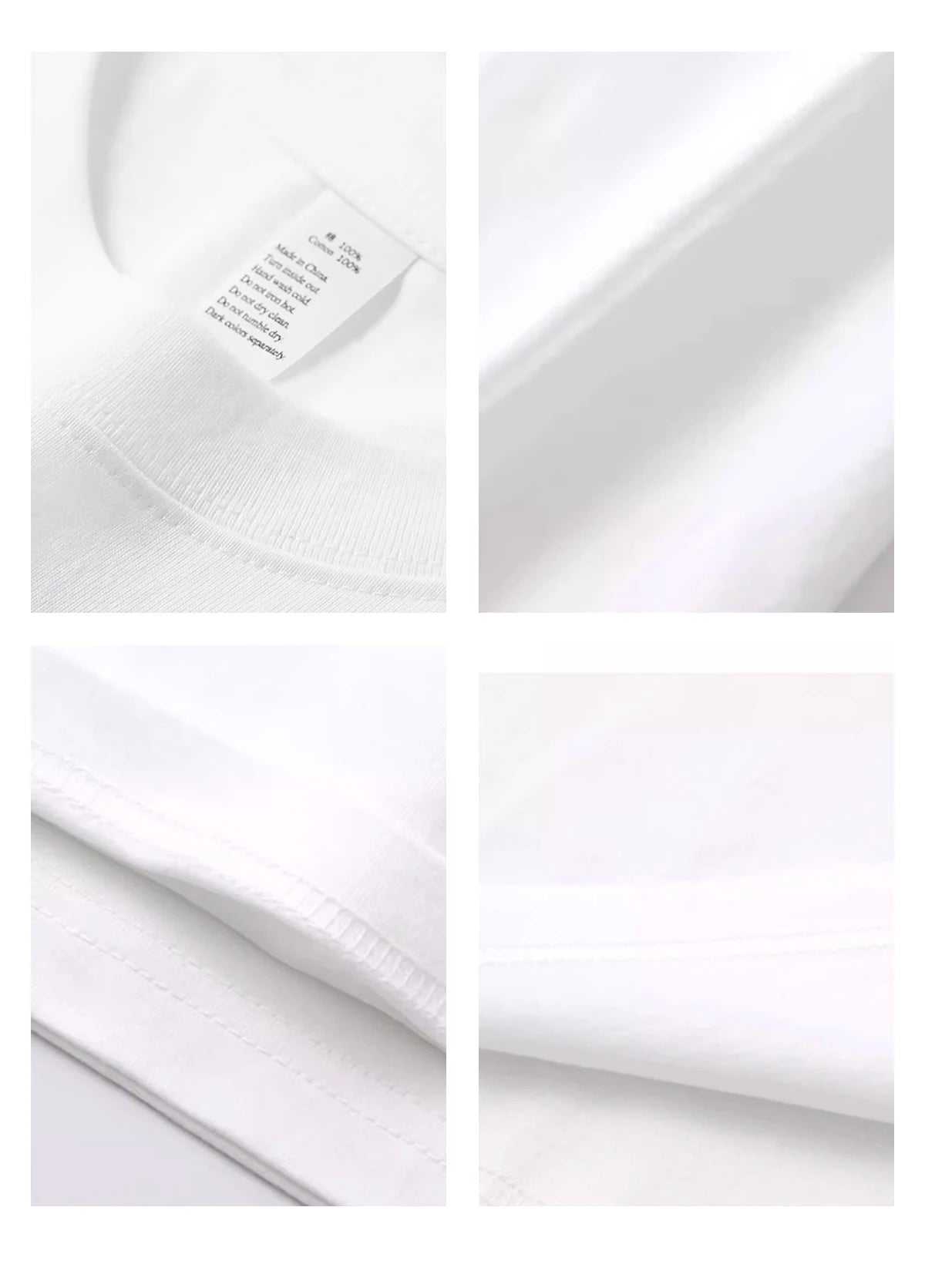 Collage of a white shirt with a brand label, showing different angles and details.