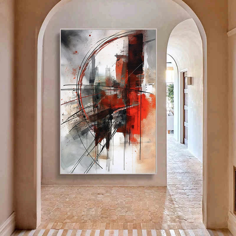 Abstract art painting in a modern interior setting