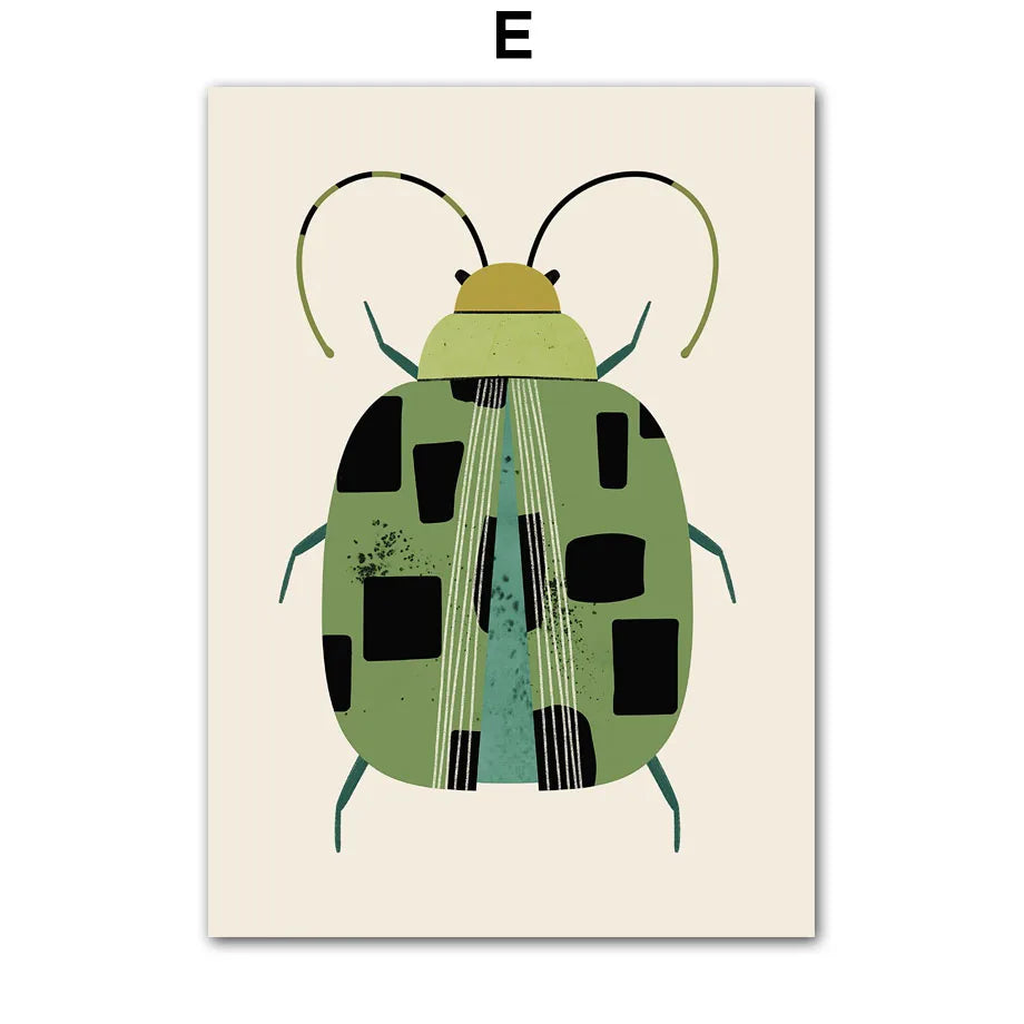 Illustration of a green beetle on a beige background
