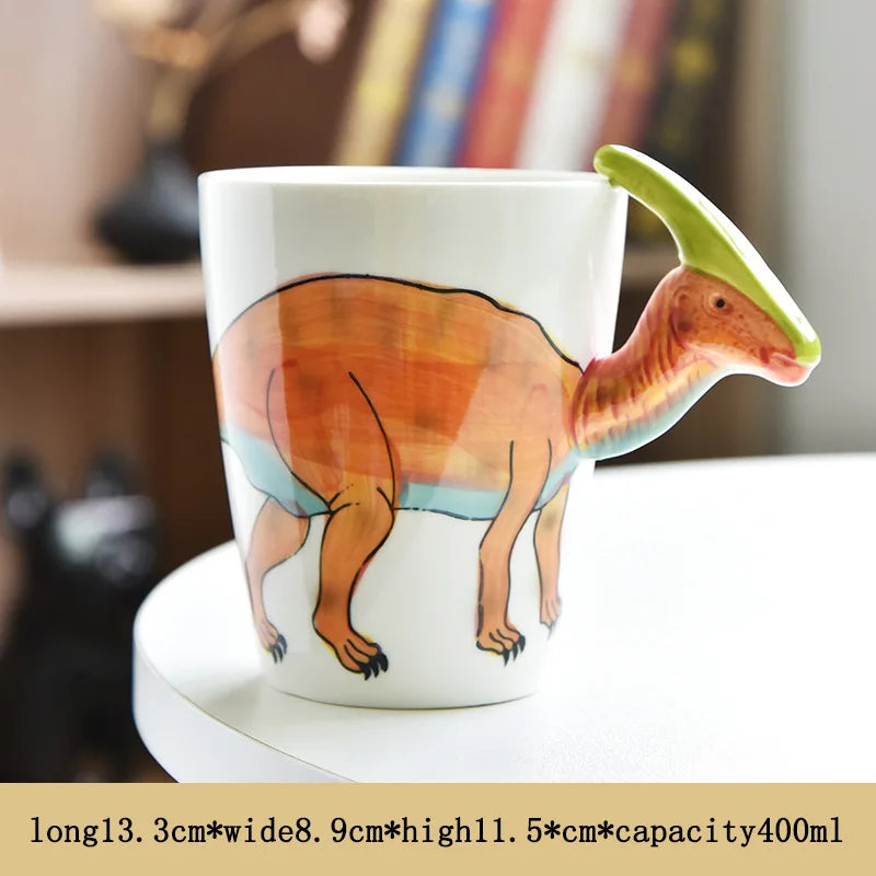 Mug with dinosaur design on a white surface