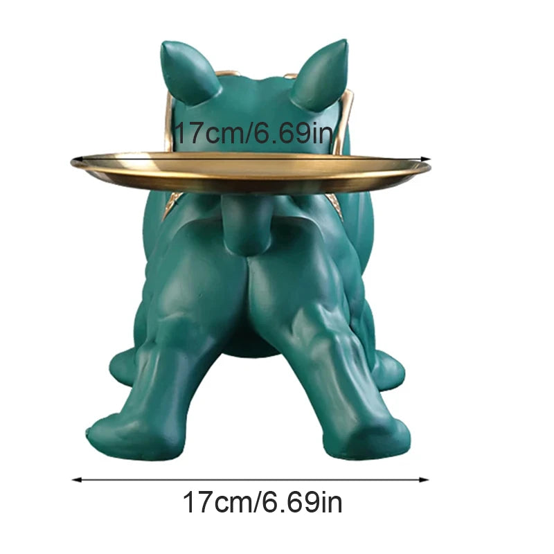 Teal dog-shaped holder with a gold dish on a white background