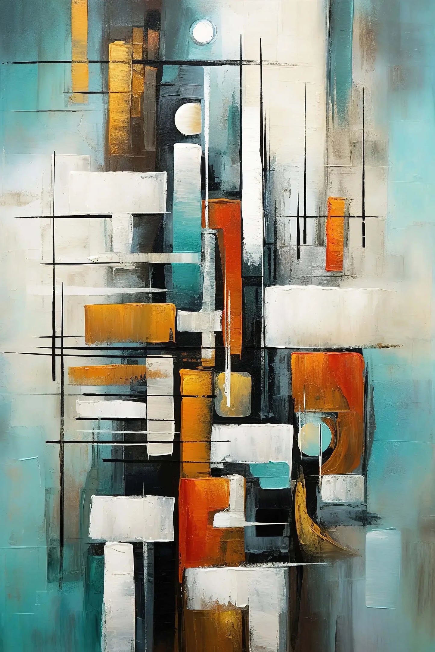 Abstract art painting with geometric shapes and a mix of colors