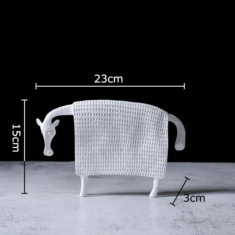 White horse figurine with dimensions labeled on a black background