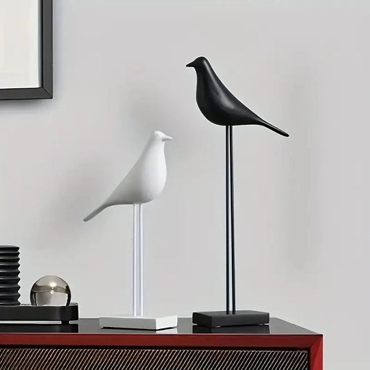 Nordic Resin Bird Statue – Modern Black Decorative Sculpture