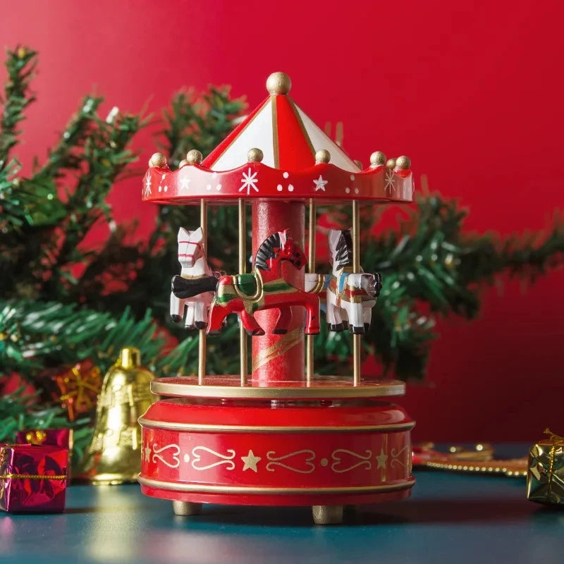Christmas carousel merry-go-round music box with four animal figures