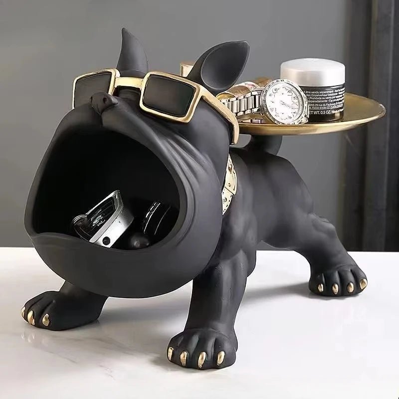 Black dog-shaped organizer with a tray on a gray background
