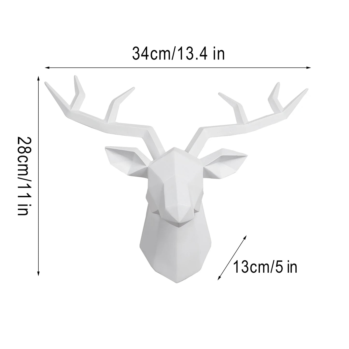White deer head wall decoration with dimensions on a white background