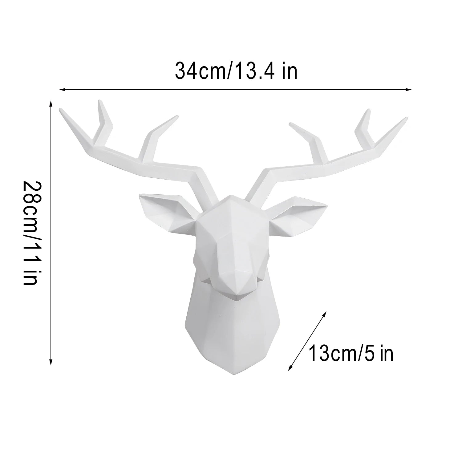 White deer head wall decoration with dimensions on a white background