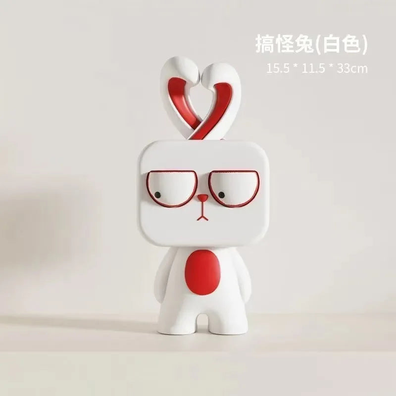 White cartoon character with red heart and glasses on a light gray background