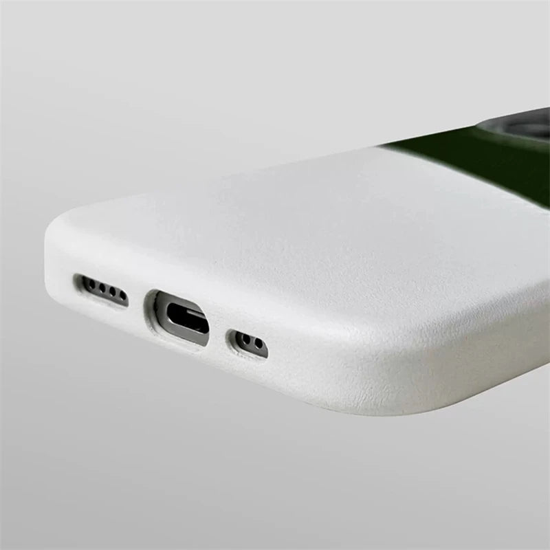 Close-up of a phone case with ports on a light gray background