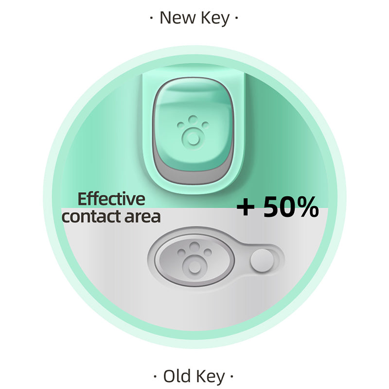 Comparison of new and old keys with text indicating increased effective contact area.