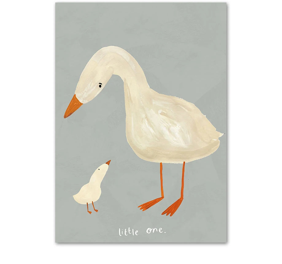 Boho Cartoon Animal Wall Art – Rabbit, Mouse & Goose Nursery Prints, Nordic Canvas Posters for Kids Room Décor