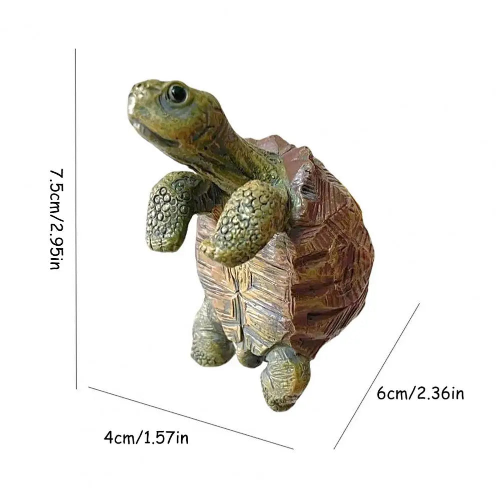Tortoise figurine with measurements on a white background