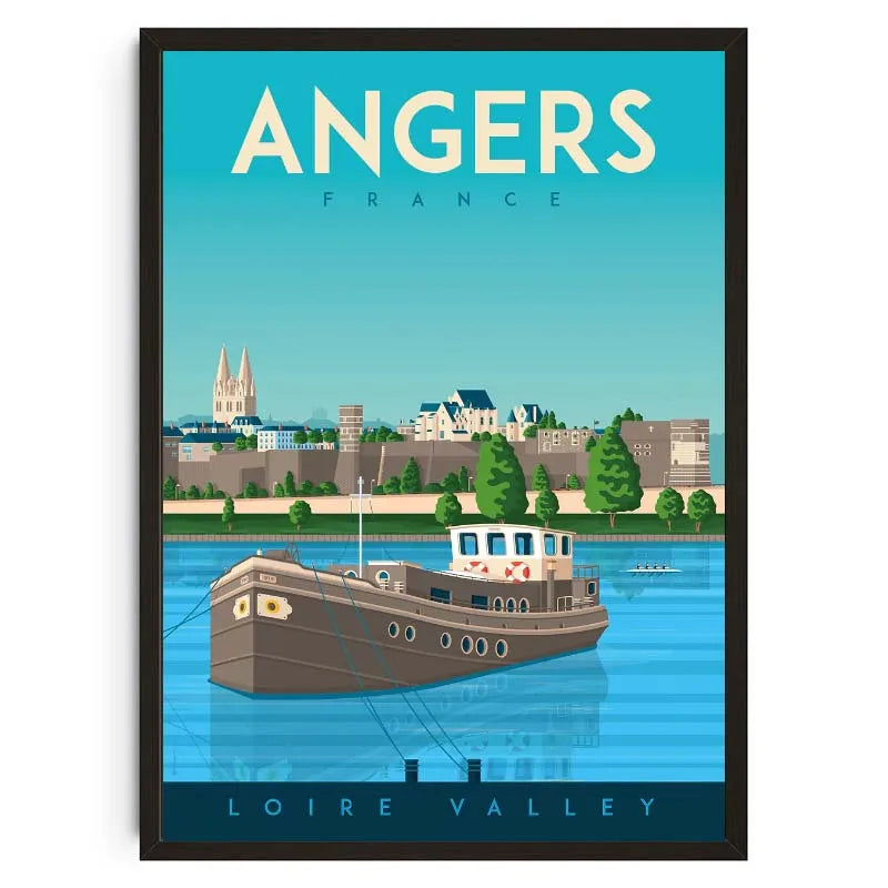 Poster of Angers, France with a boat on the Loire Valley