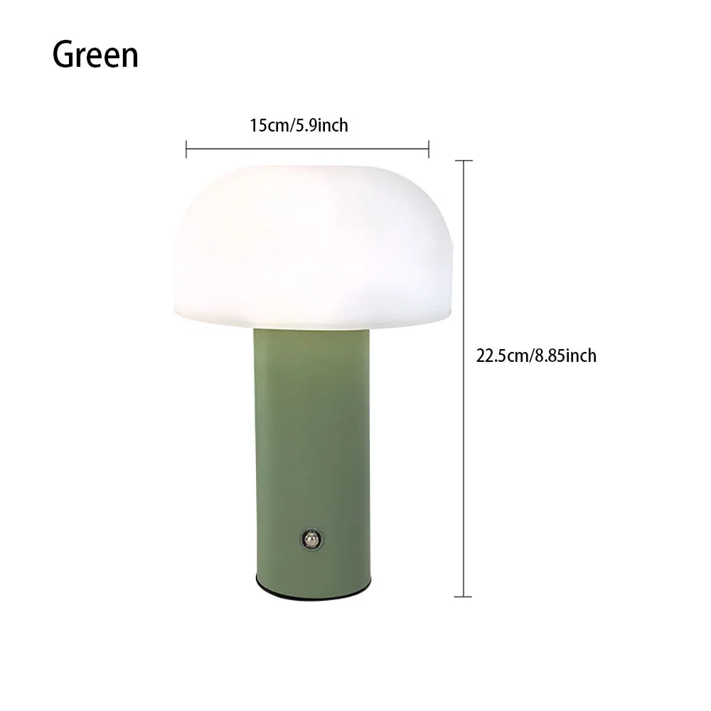 Green table lamp with dimensions on a white background